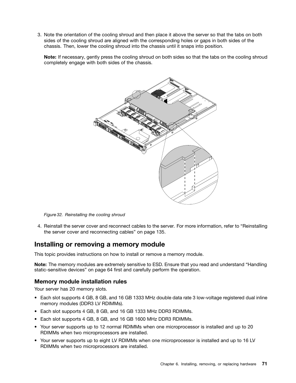 Installing or removing a memory module | Lenovo ThinkServer RD530 User Manual | Page 83 / 174