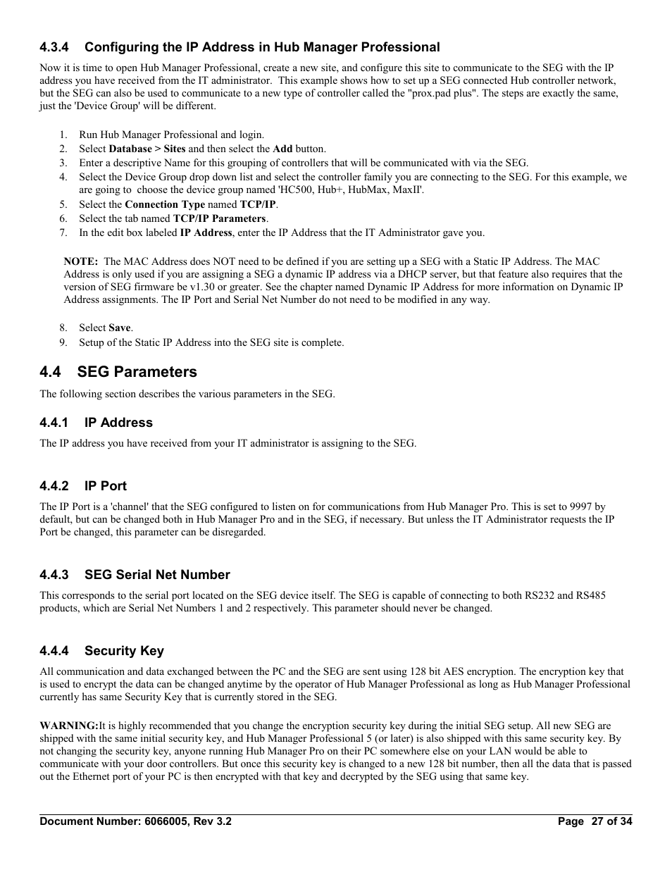 4 seg parameters, 1 ip address, 2 ip port | 3 seg serial net number, 4 security key | American International Electric SEG-M User Manual | Page 27 / 34