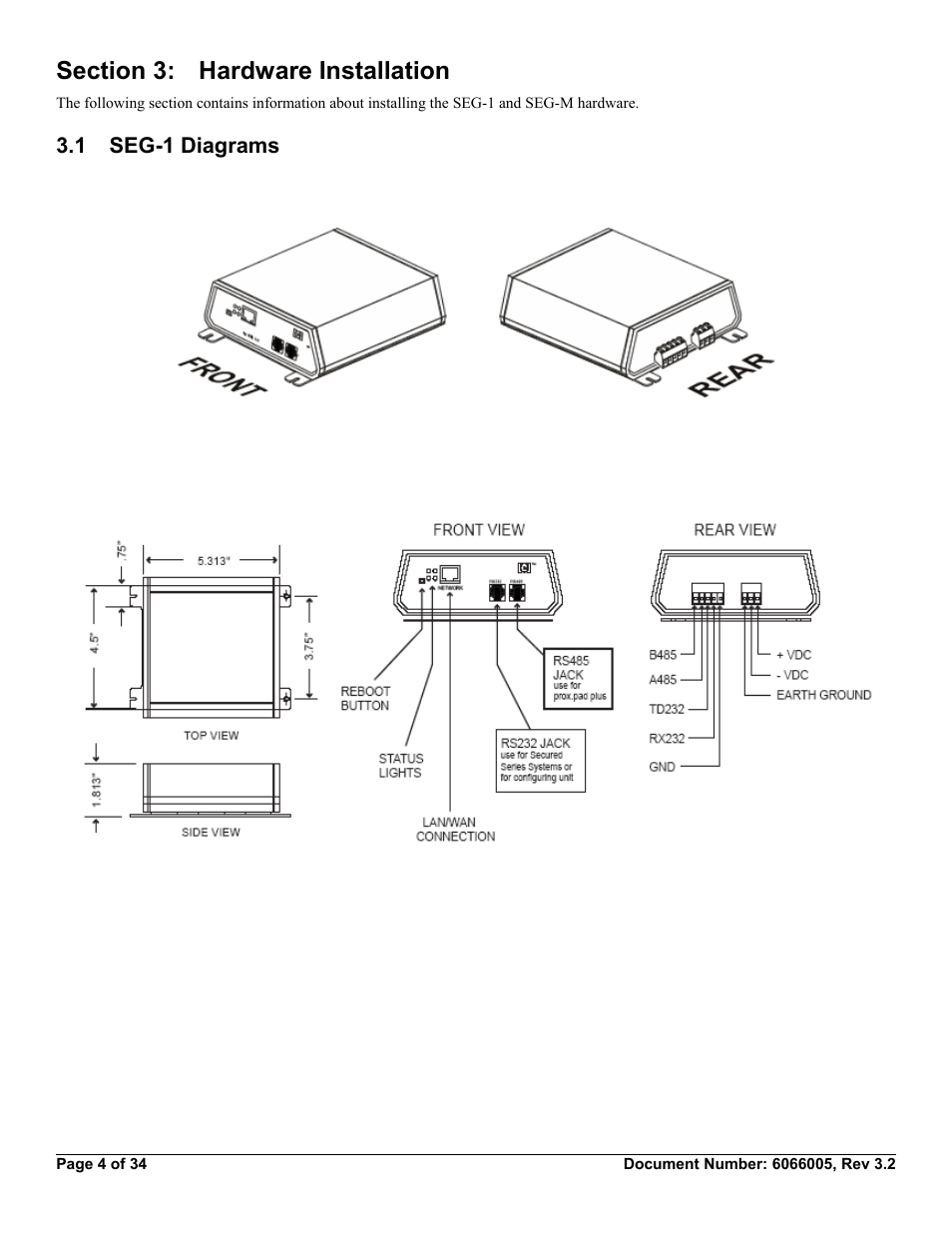 Section 3: hardware installation, 1 seg-1 diagrams | American International Electric SEG-M User Manual | Page 4 / 34