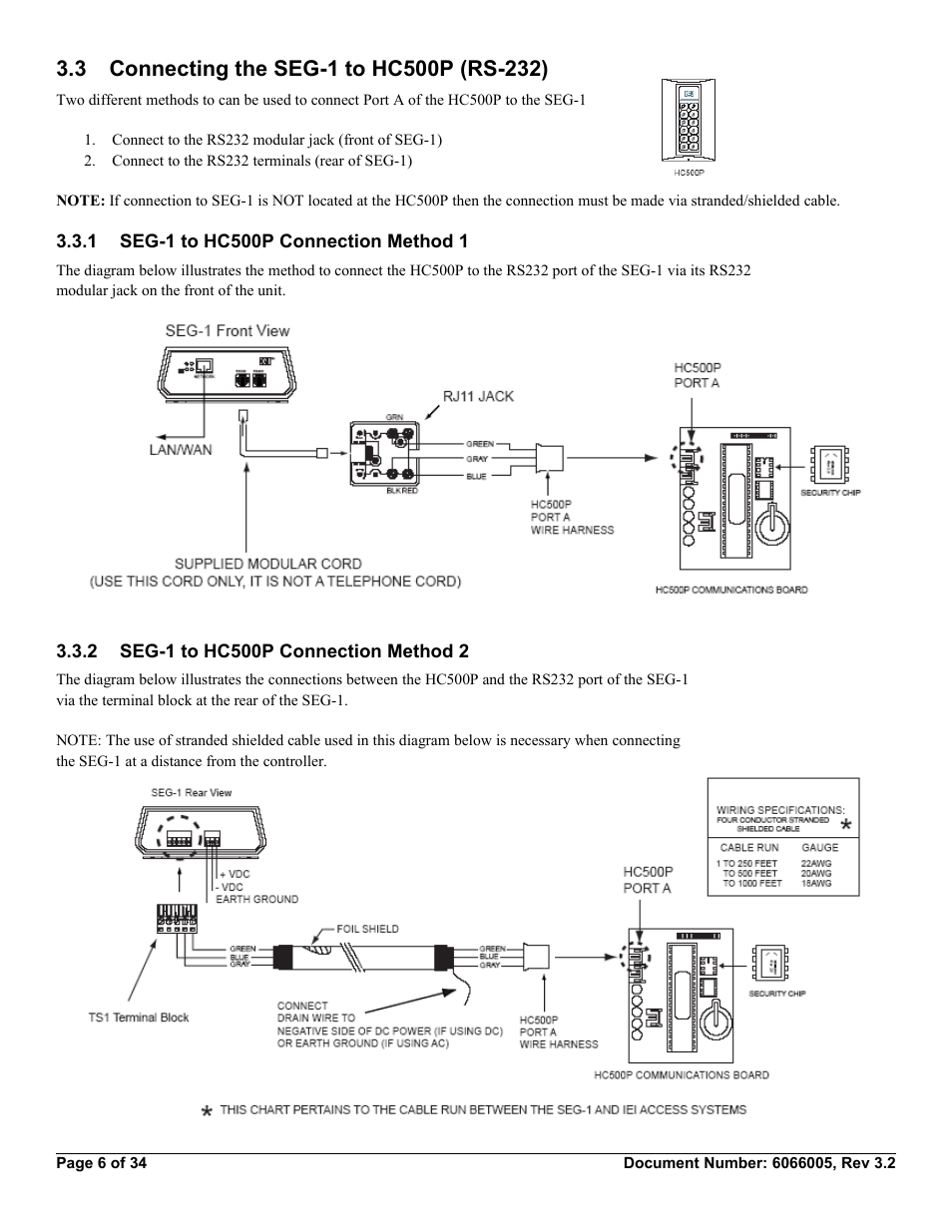 3 connecting the seg-1 to hc500p (rs-232), 1 seg-1 to hc500p connection method 1, 2 seg-1 to hc500p connection method 2 | American International Electric SEG-M User Manual | Page 6 / 34