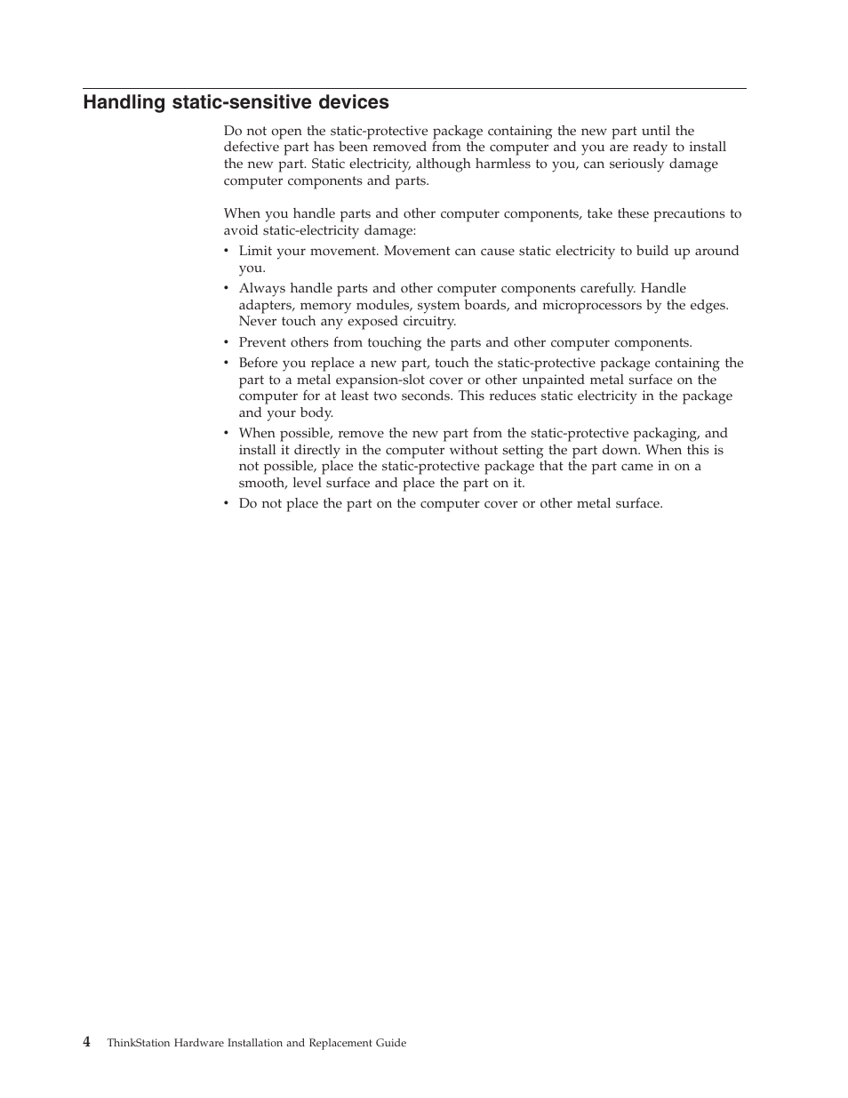 Handling static-sensitive devices, Handling, Static-sensitive | Devices | Lenovo THINKSTATION S10 User Manual | Page 12 / 62