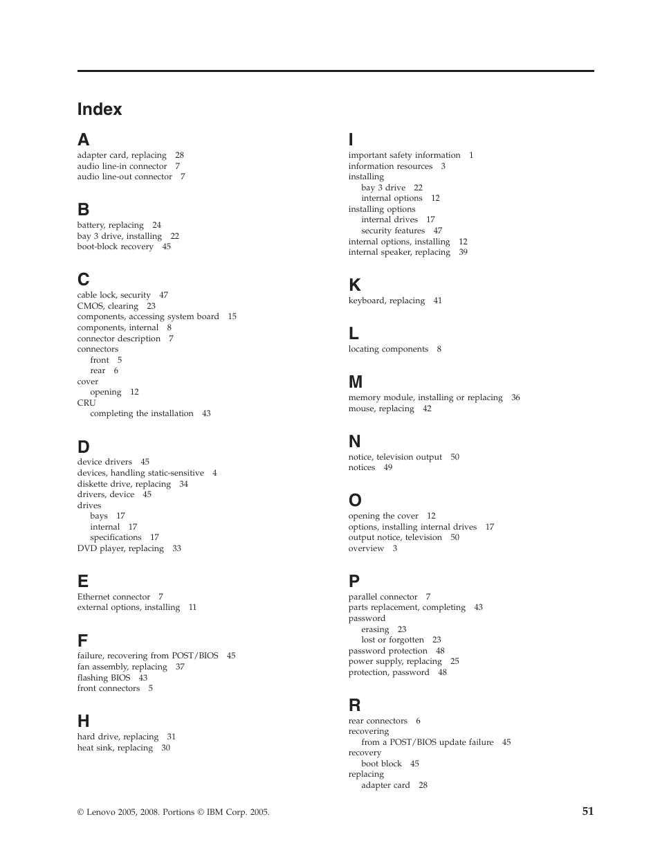 Index | Lenovo THINKSTATION S10 User Manual | Page 59 / 62