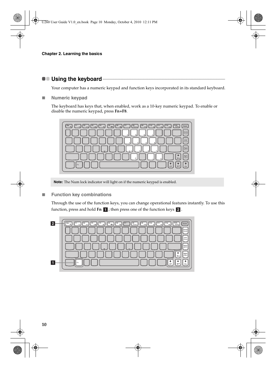 Using the keyboard | Lenovo IdeaPad U260 User Manual | Page 14 / 42