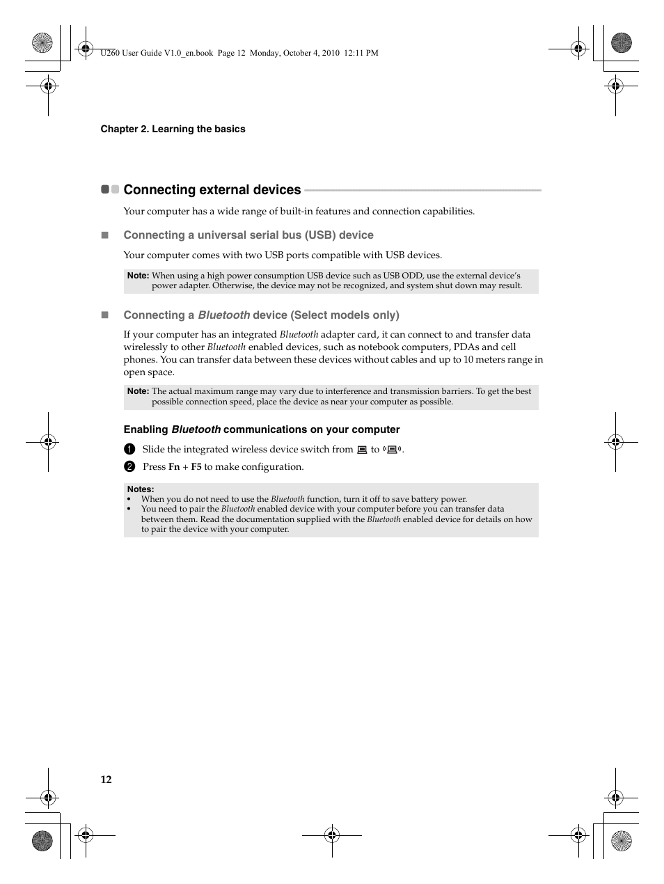 Connecting external devices | Lenovo IdeaPad U260 User Manual | Page 16 / 42