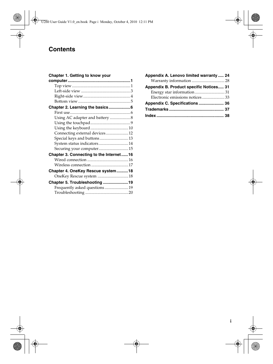 Lenovo IdeaPad U260 User Manual | Page 3 / 42