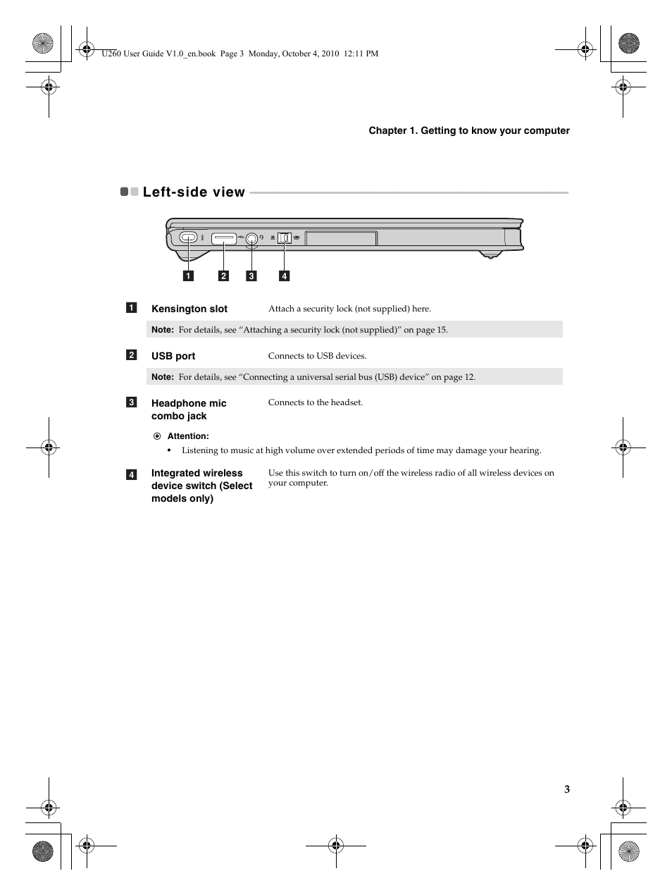 Left-side view | Lenovo IdeaPad U260 User Manual | Page 7 / 42