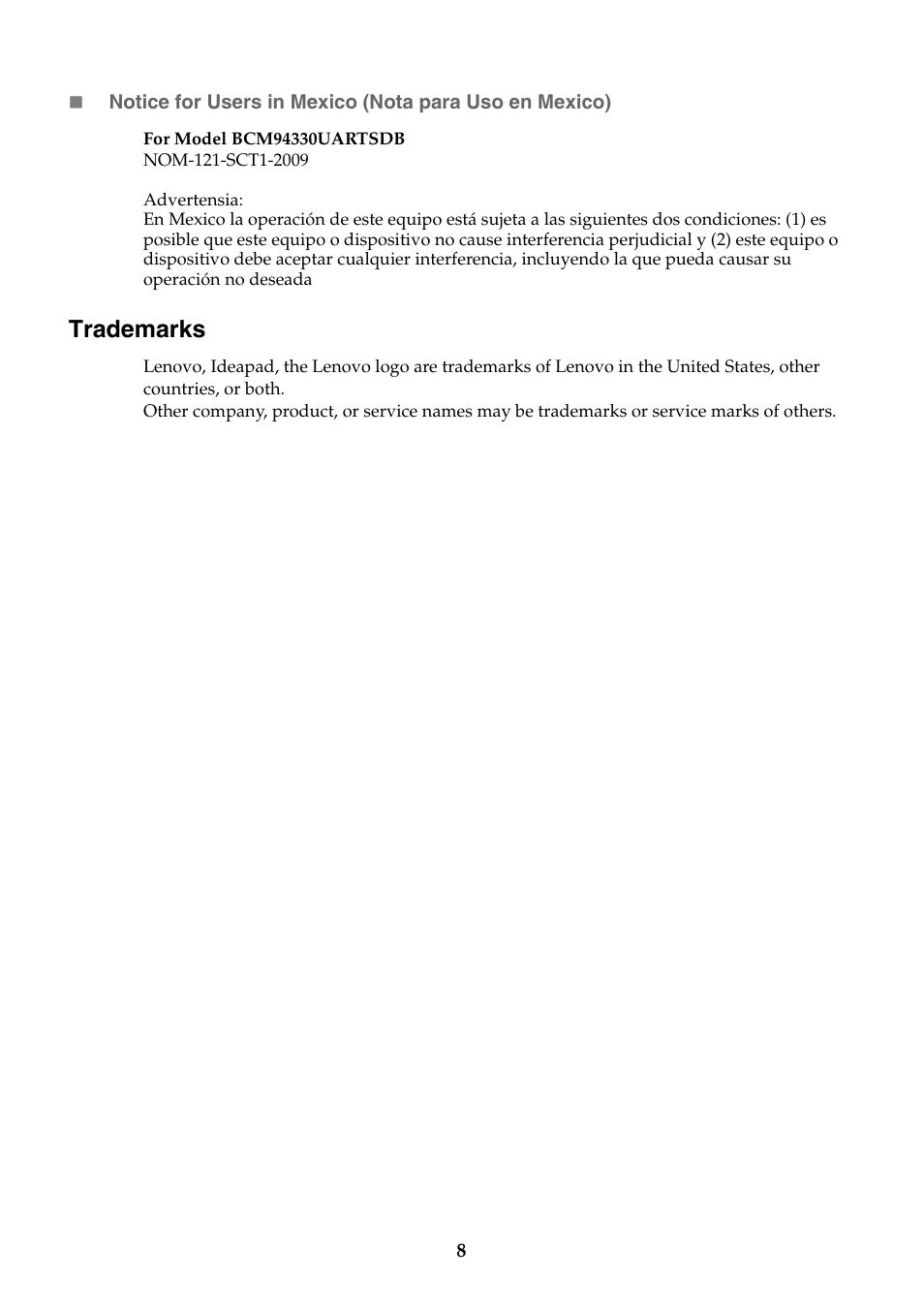 Trademarks | Lenovo Miix 10 Tablet IdeaPad User Manual | Page 9 / 10