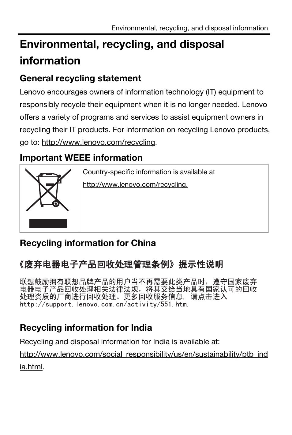 Environmental, recycling, and disposal information | Lenovo A516 Smartphone User Manual | Page 15 / 20