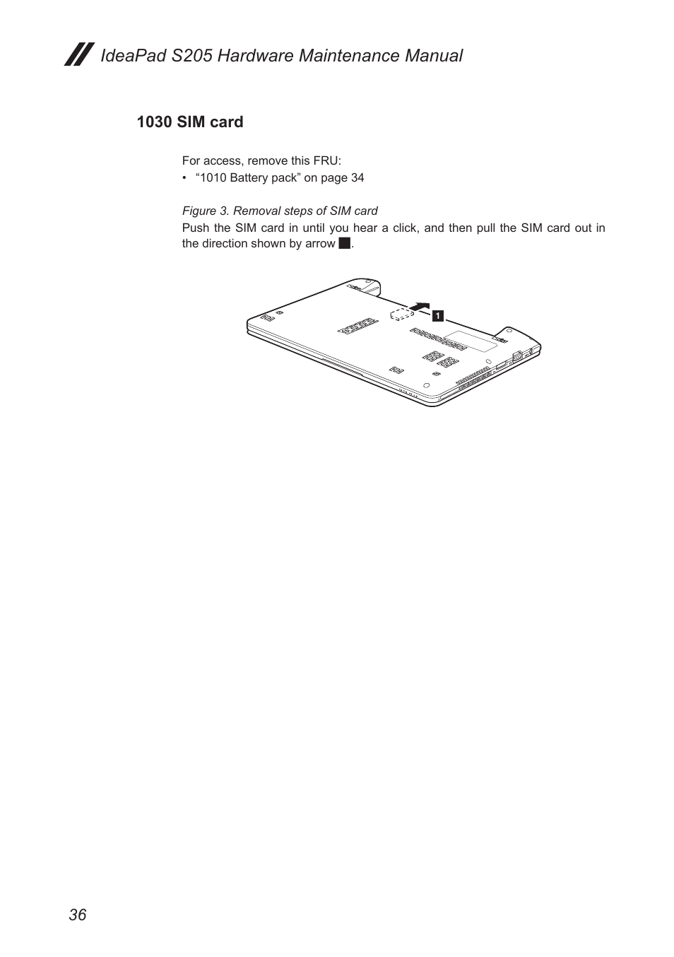 1030 sim card, Ideapad s205 hardware maintenance manual | Lenovo IdeaPad S205 User Manual | Page 40 / 81