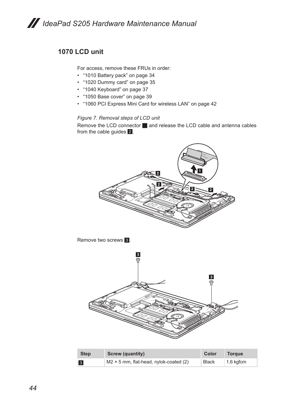 1070 lcd unit, Ideapad s205 hardware maintenance manual | Lenovo IdeaPad S205 User Manual | Page 48 / 81