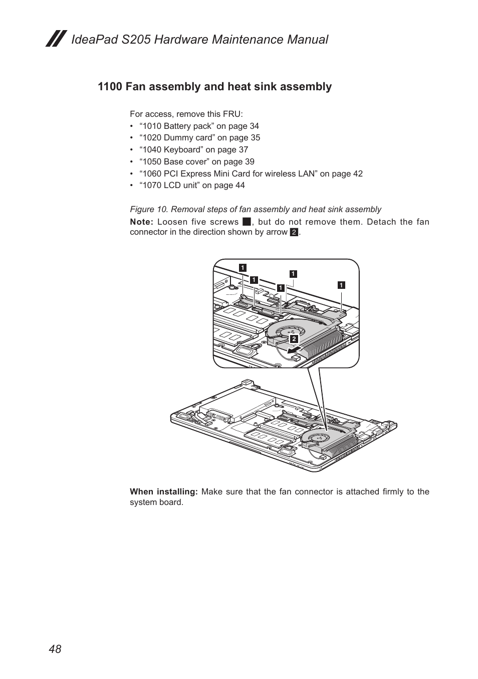 1100 fan assembly and heat sink assembly, Ideapad s205 hardware maintenance manual | Lenovo IdeaPad S205 User Manual | Page 52 / 81