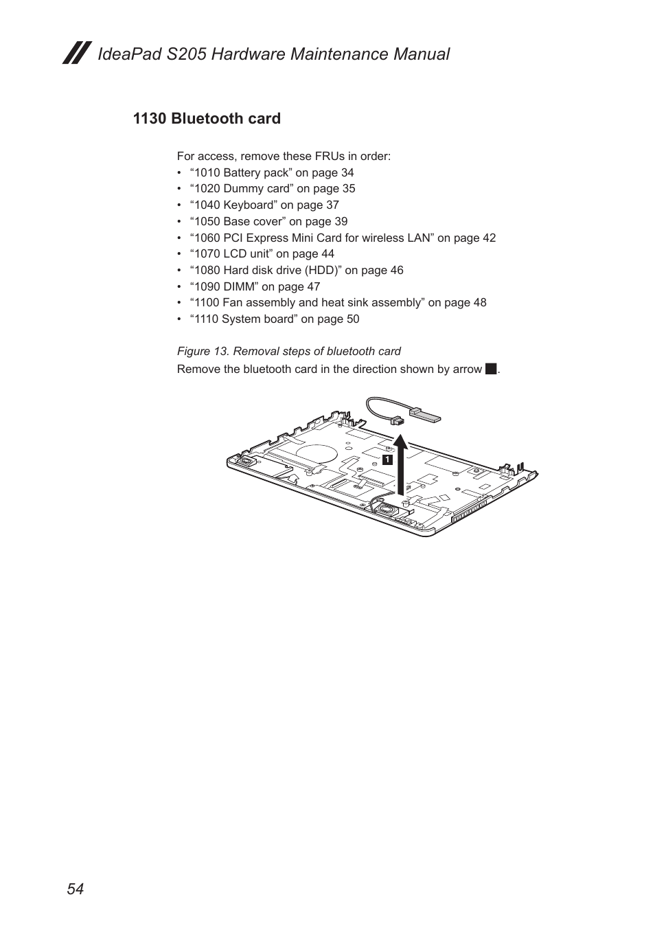 1130 bluetooth card, Ideapad s205 hardware maintenance manual | Lenovo IdeaPad S205 User Manual | Page 58 / 81