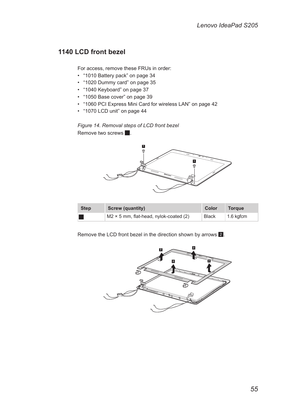 1140 lcd front bezel, Lenovo ideapad s205 | Lenovo IdeaPad S205 User Manual | Page 59 / 81