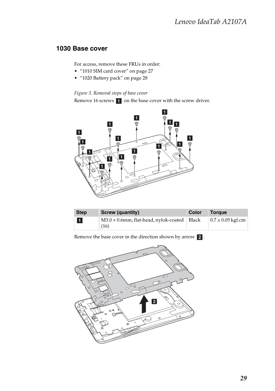 1030 base cover, Lenovo ideatab a2107a | Lenovo A2107 Tablet User Manual | Page 33 / 53