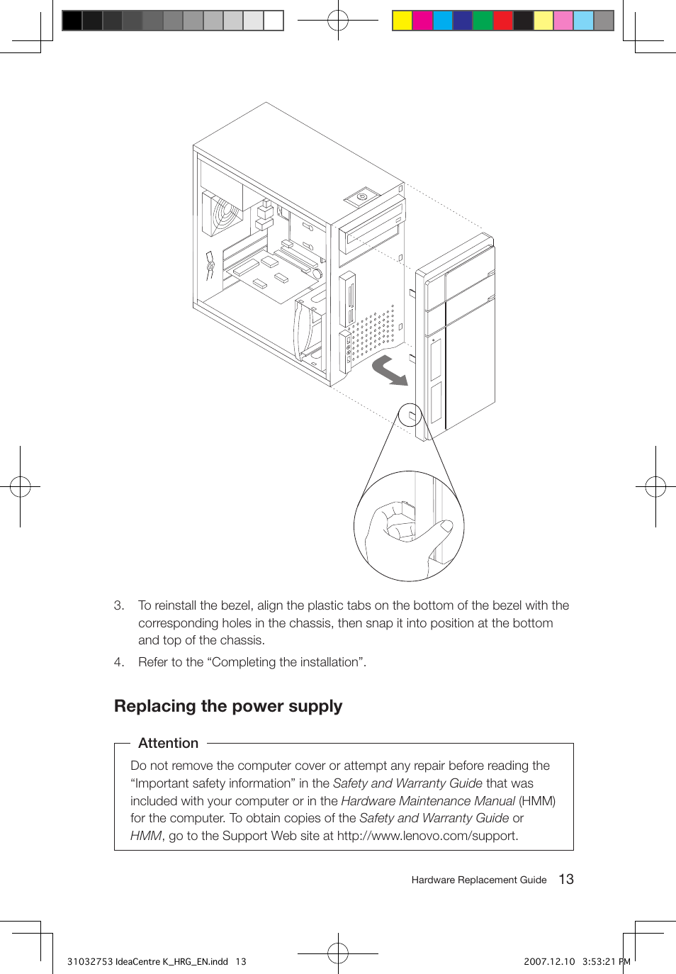 Replacing the power supply | Lenovo IdeaCentre K210 User Manual | Page 16 / 33