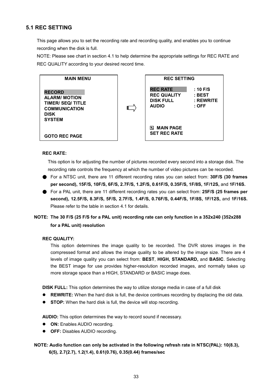 1 rec setting | AVE MV DR4000 User Manual | Page 35 / 87