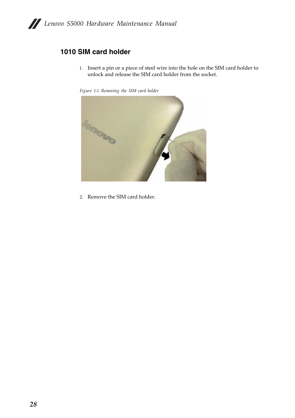 1010 sim card holder, Lenovo s5000 hardware maintenance manual | Lenovo S5000 Tablet User Manual | Page 32 / 60