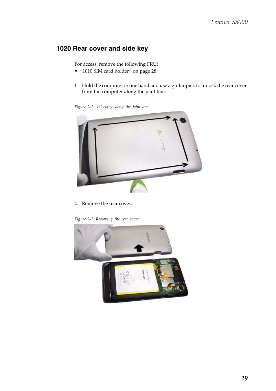 1020 rear cover and side key, Lenovo s5000 | Lenovo S5000 Tablet User Manual | Page 33 / 60