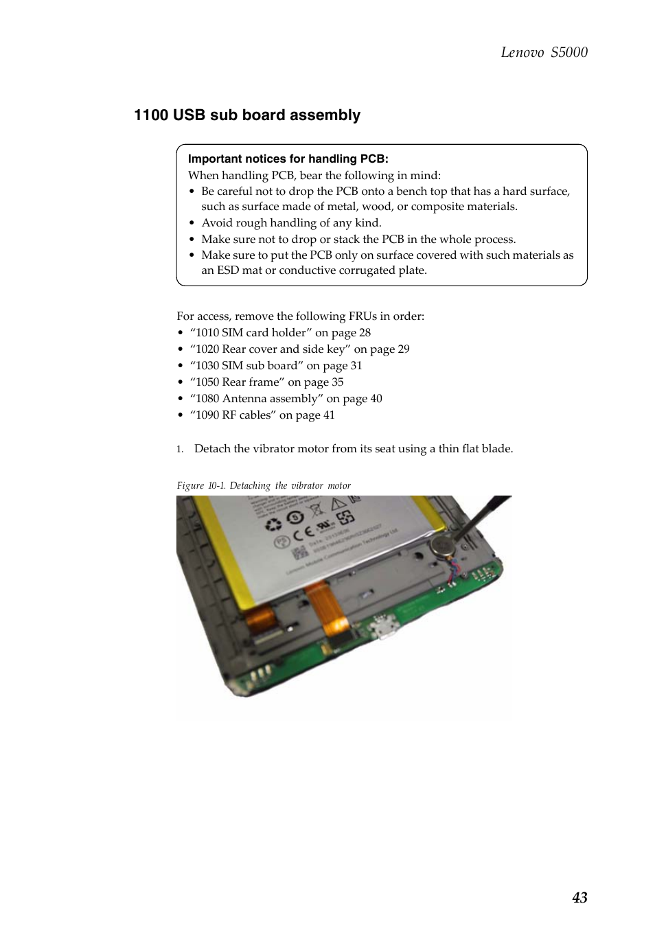 1100 usb sub board assembly, Lenovo s5000 | Lenovo S5000 Tablet User Manual | Page 47 / 60