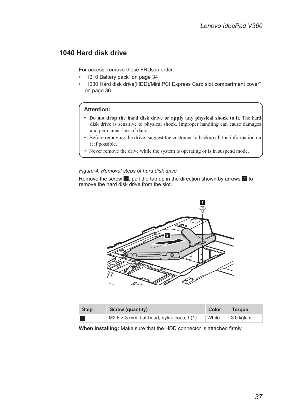 1040 hard disk drive | Lenovo IdeaPad V360 User Manual | Page 41 / 87