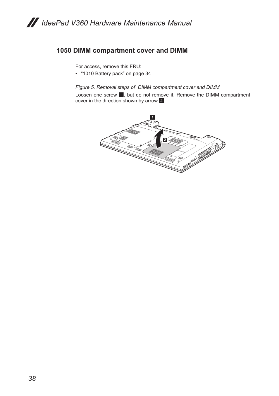 1050 dimm compartment cover and dimm, Ideapad v360 hardware maintenance manual | Lenovo IdeaPad V360 User Manual | Page 42 / 87
