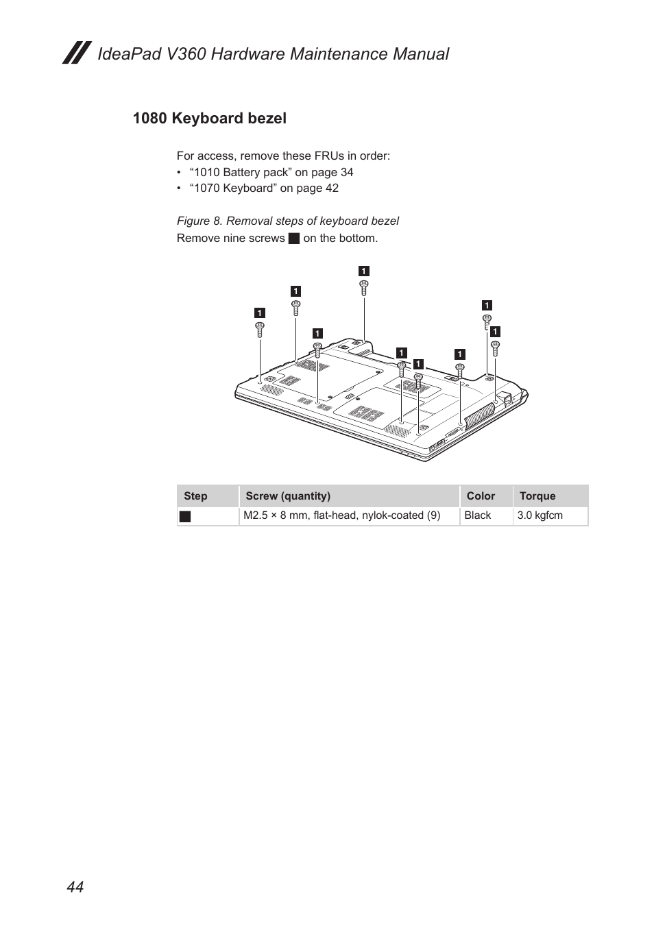 1080 keyboard bezel, Ideapad v360 hardware maintenance manual | Lenovo IdeaPad V360 User Manual | Page 48 / 87