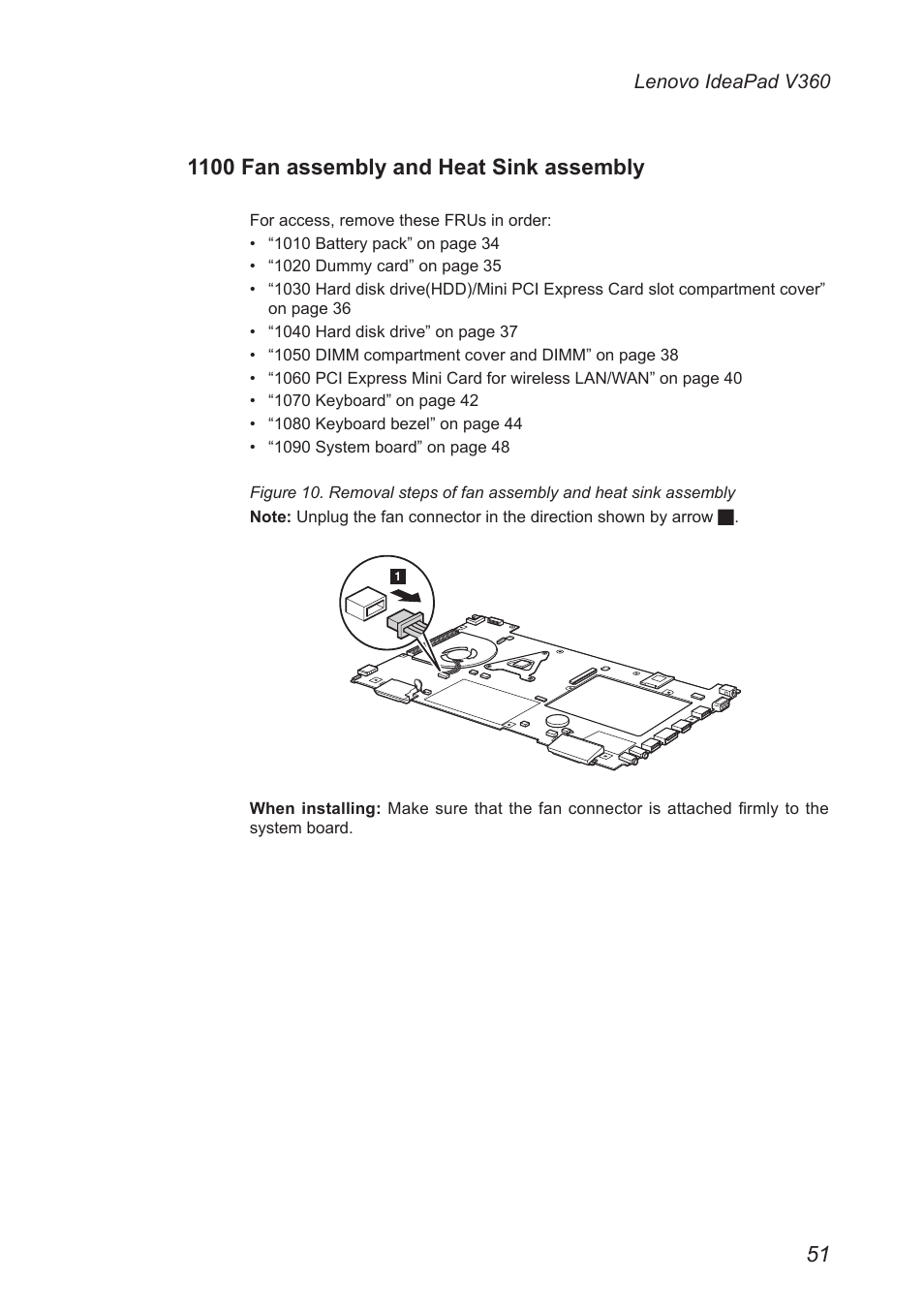 1100 fan assembly and heat sink assembly | Lenovo IdeaPad V360 User Manual | Page 55 / 87