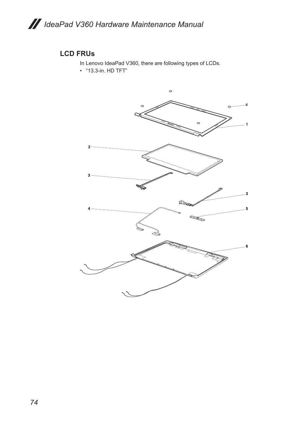 Lcd frus, Ideapad v360 hardware maintenance manual | Lenovo IdeaPad V360 User Manual | Page 78 / 87