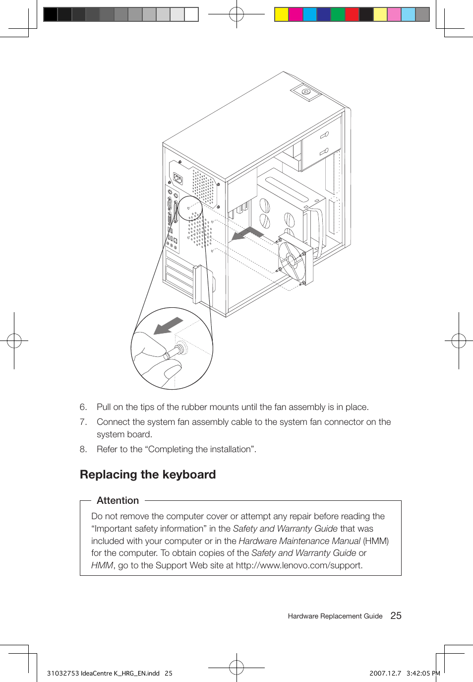 Replacing the keyboard | Lenovo IdeaCentre K200 User Manual | Page 27 / 32