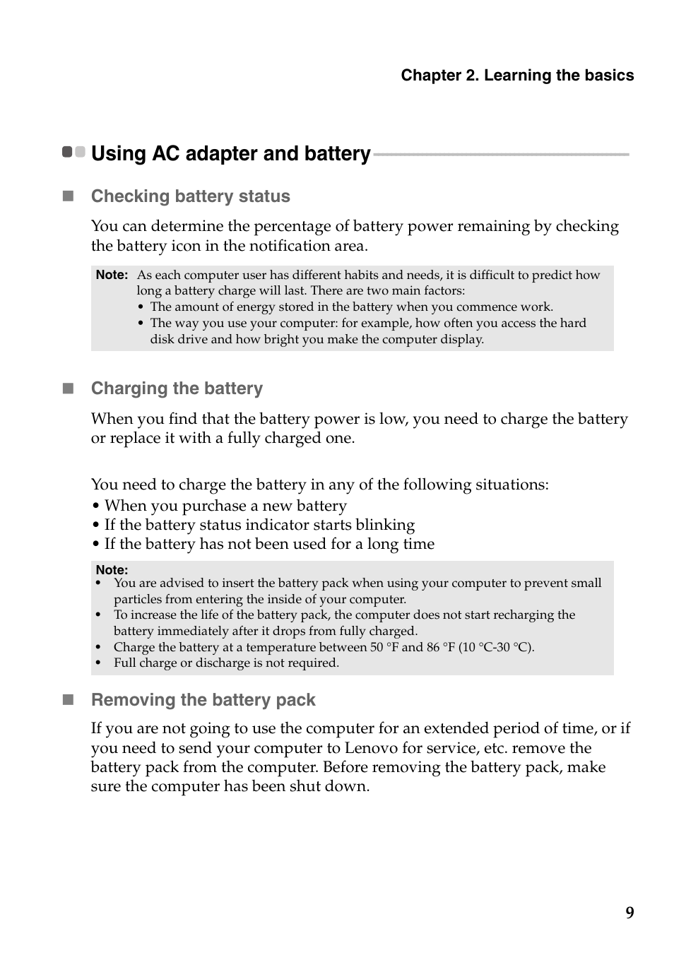 Using ac adapter and battery | Lenovo IdeaPad S100 User Manual | Page 13 / 41
