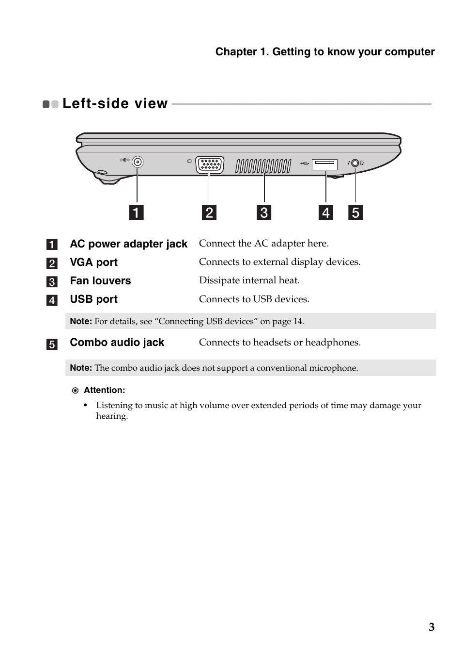 Left-side view | Lenovo IdeaPad S100 User Manual | Page 7 / 41
