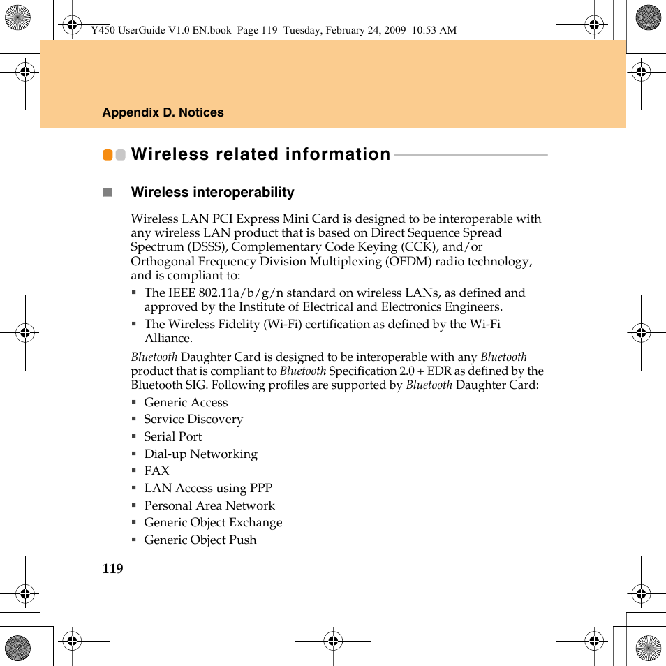 Wireless related information | Lenovo IdeaPad Y450 User Manual | Page 128 / 148