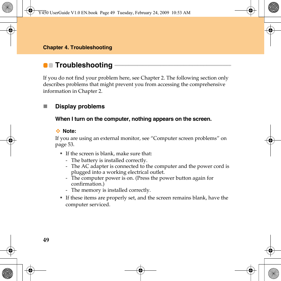 Troubleshooting | Lenovo IdeaPad Y450 User Manual | Page 58 / 148