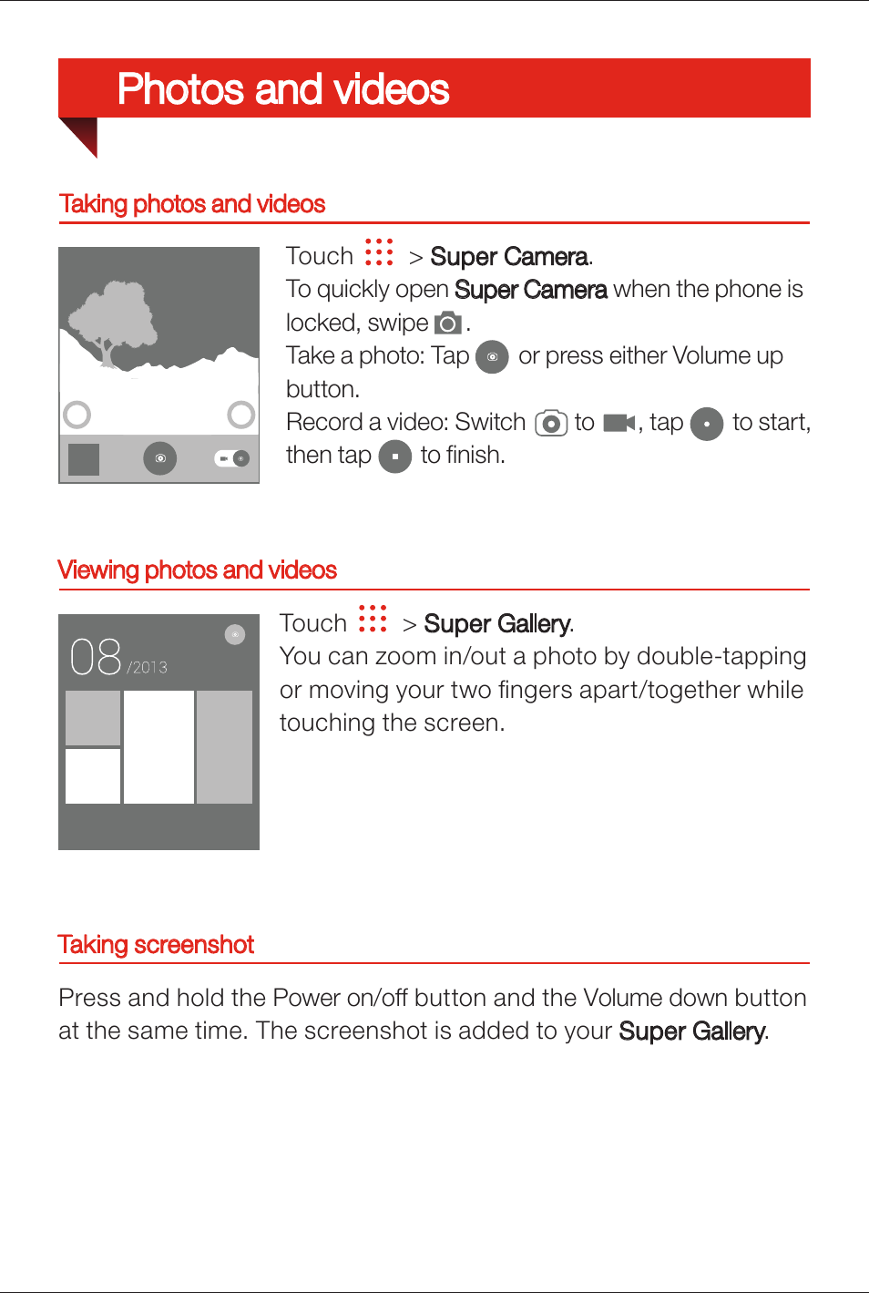 Photos and videos | Lenovo K900 Smartphone User Manual | Page 11 / 14