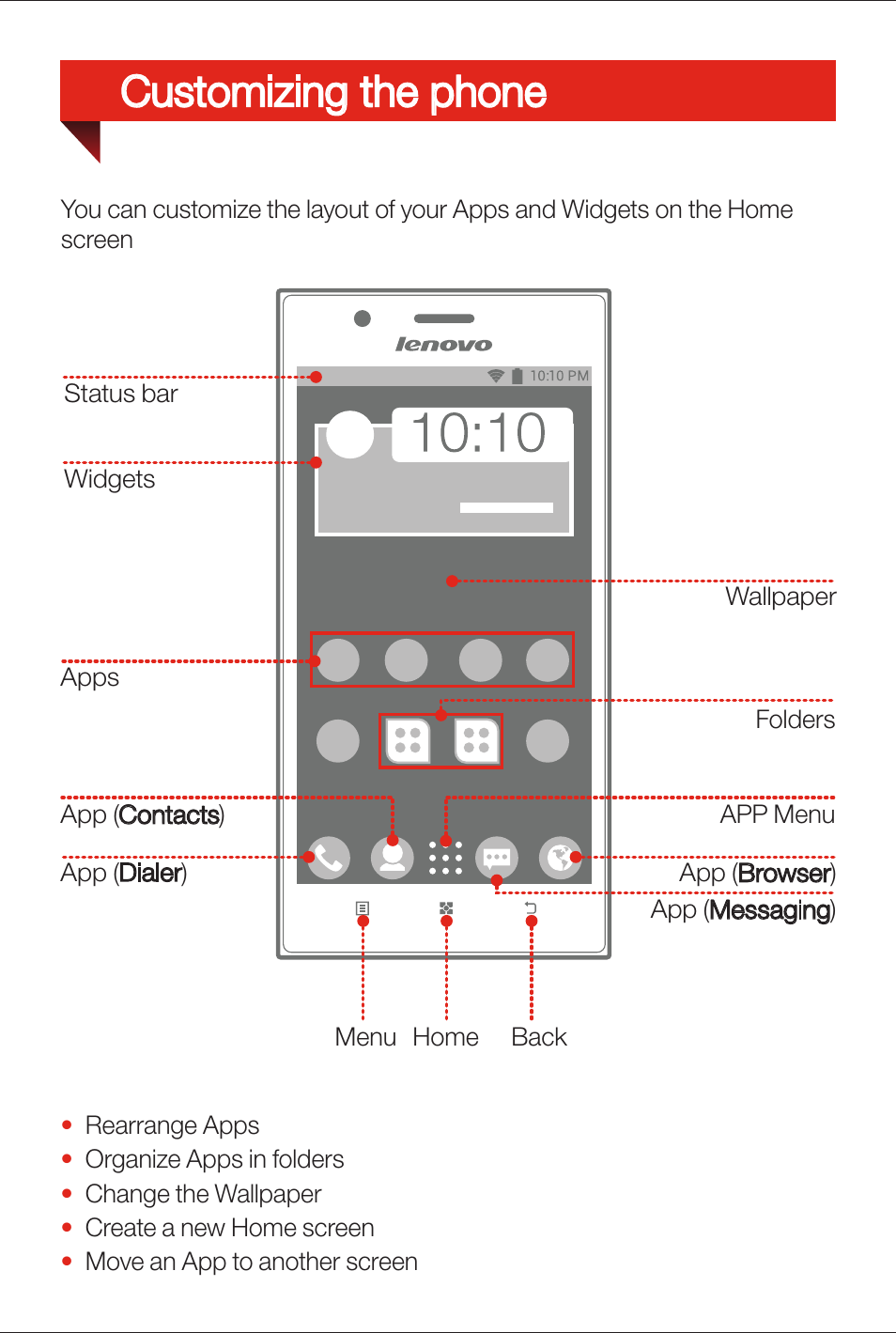 Customizing the phone | Lenovo K900 Smartphone User Manual | Page 8 / 14