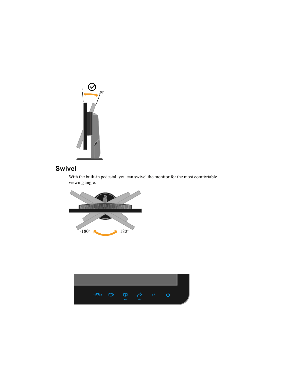 Product overview, Adjusting the tilt, Monitor controls | Types of adjustments -2, User controls -3, Swivel | Lenovo L222 Wide Flat Panel Monitor User Manual | Page 6 / 26