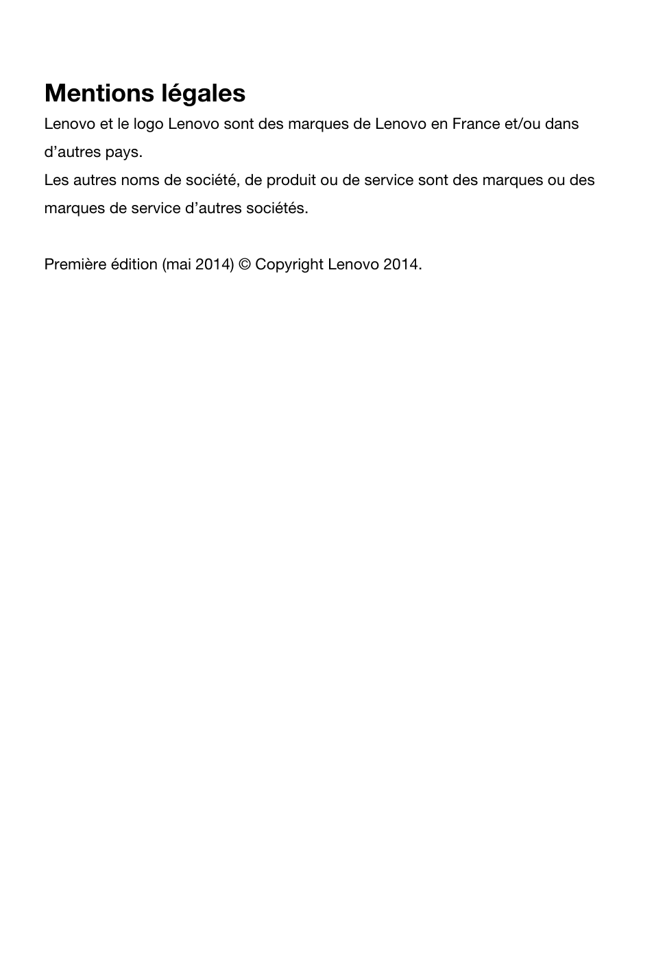 Mentions légales | Lenovo S850 Smartphone User Manual | Page 22 / 61