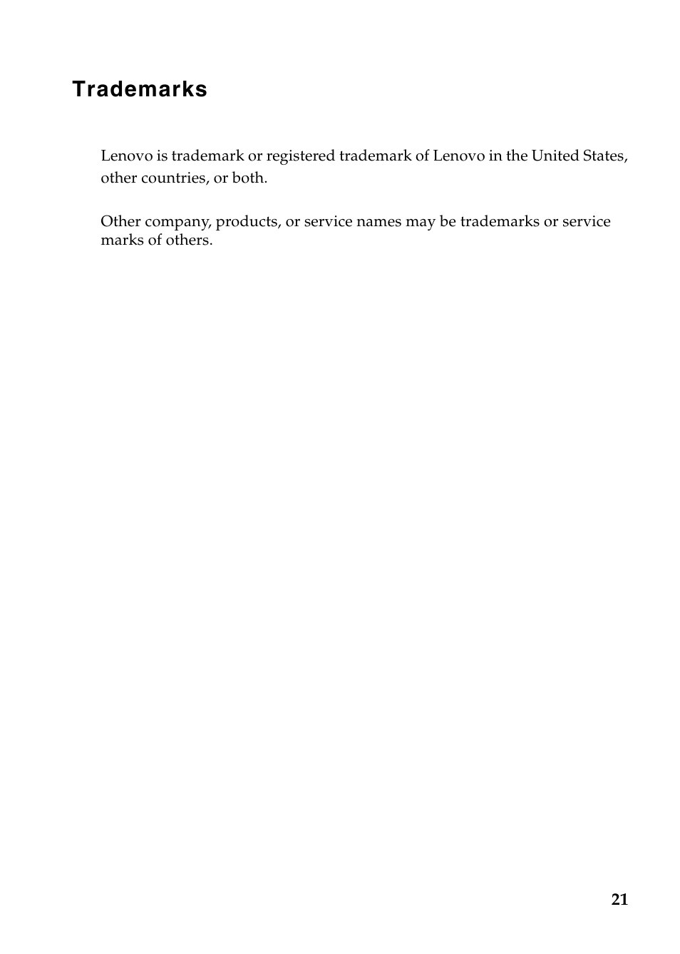 Trademarks | Lenovo IdeaPad N585 User Manual | Page 21 / 21