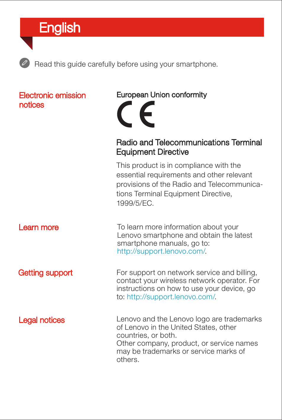 English | Lenovo S850 Smartphone User Manual | Page 2 / 12