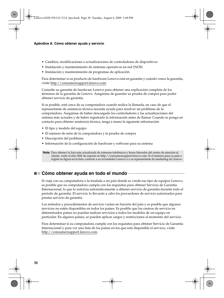Cómo obtener ayuda en todo el mundo | Lenovo G450 Notebook User Manual | Page 46 / 110