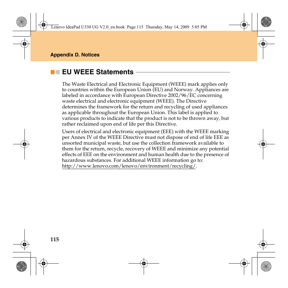 Eu weee statements | Lenovo IdeaPad U330 User Manual | Page 124 / 135