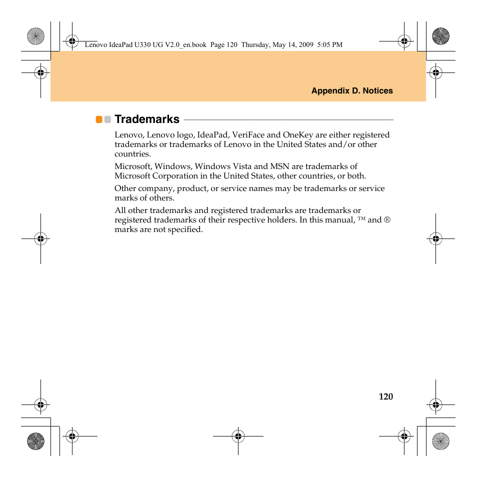 Trademarks | Lenovo IdeaPad U330 User Manual | Page 129 / 135