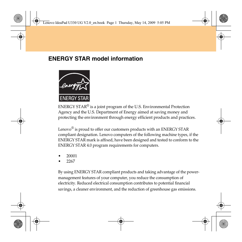 Energy star model information | Lenovo IdeaPad U330 User Manual | Page 3 / 135