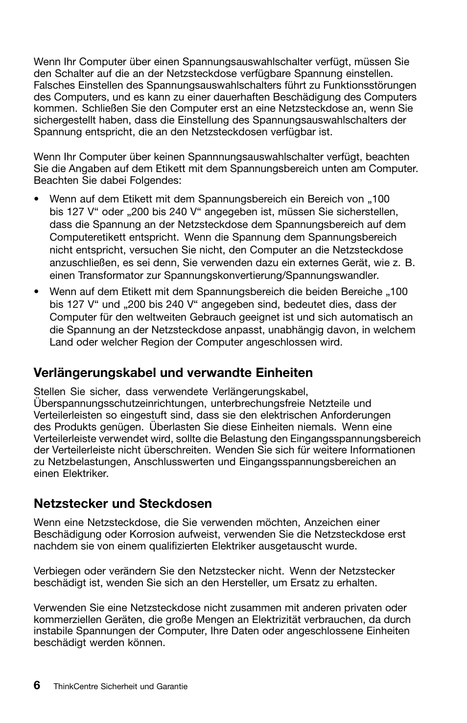 Verlängerungskabel und verwandte einheiten, Netzstecker und steckdosen | Lenovo ThinkCentre M70z User Manual | Page 142 / 336