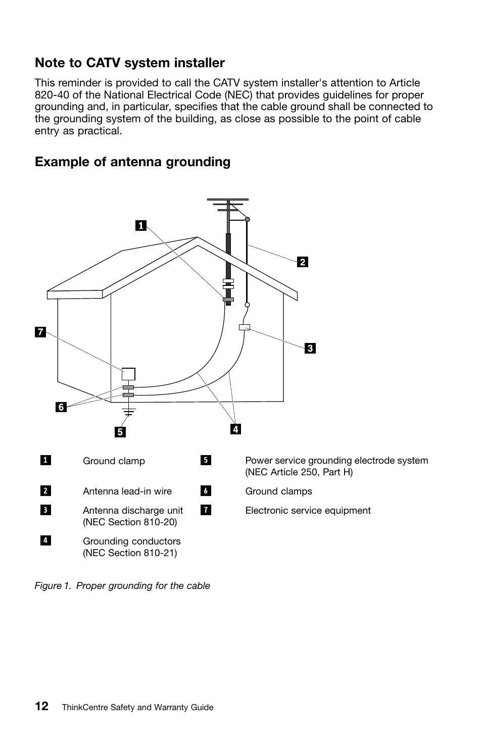 Note to catv system installer, Example of antenna grounding | Lenovo ThinkCentre M70z User Manual | Page 18 / 336