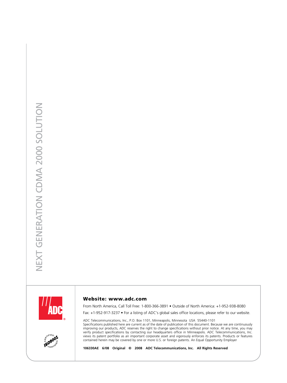 Next ge n era tio n cdm a 2000 solutio n | ADC UltraWAVE 2000 User Manual | Page 8 / 8