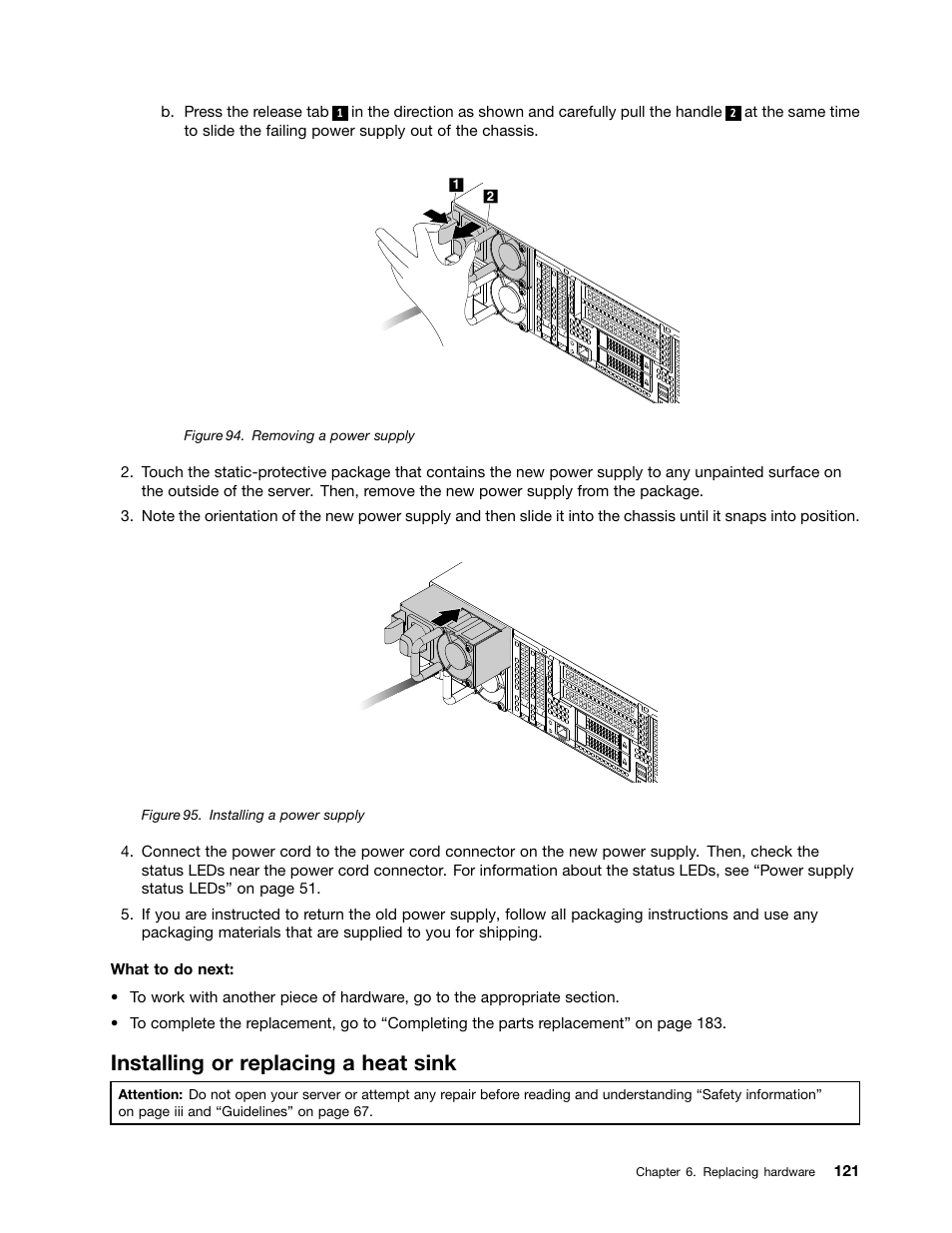 Installing or replacing a heat sink | Lenovo ThinkServer RD650 User Manual | Page 135 / 226