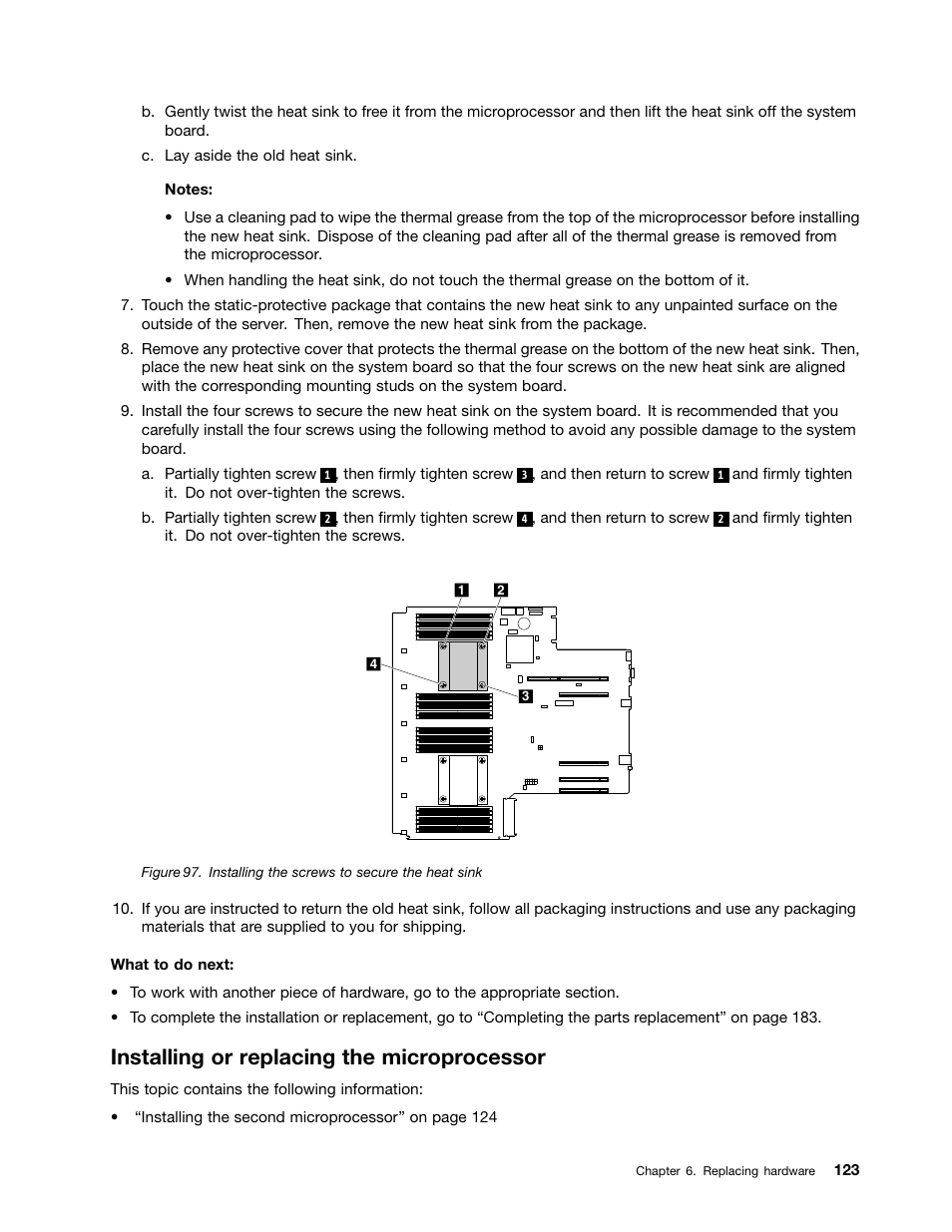 Installing or replacing the microprocessor | Lenovo ThinkServer RD650 User Manual | Page 137 / 226