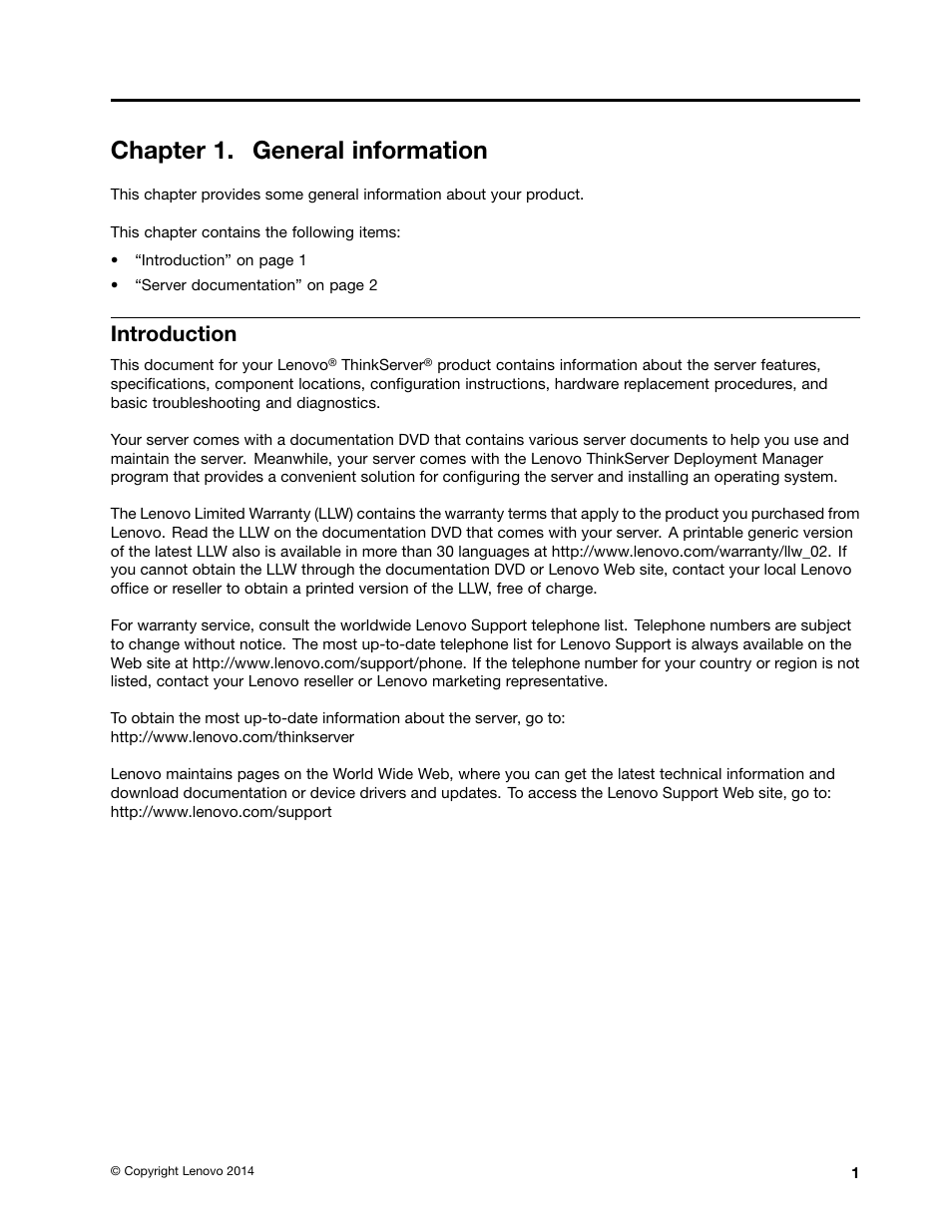 Chapter 1. general information, Introduction | Lenovo ThinkServer RD650 User Manual | Page 15 / 226