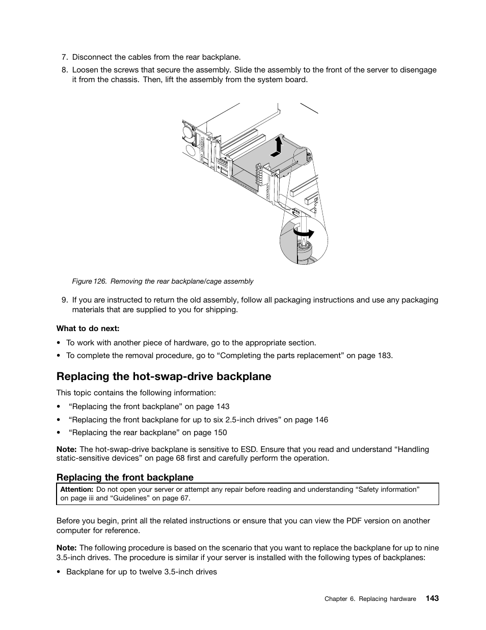 Replacing the hot-swap-drive backplane | Lenovo ThinkServer RD650 User Manual | Page 157 / 226
